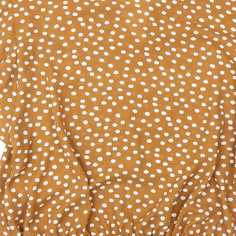 George Womens Brown Polka Dot  Basic Blouse Size 14