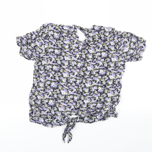 Oasis Womens Blue Floral  Basic Blouse Size 8