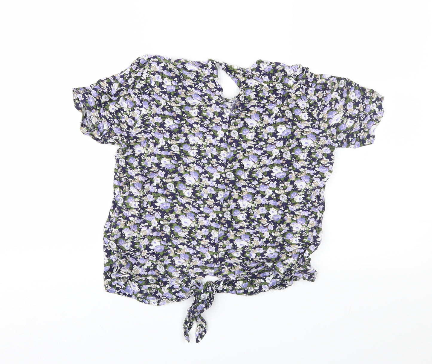 Oasis Womens Blue Floral  Basic Blouse Size 8