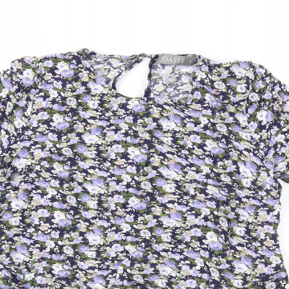 Oasis Womens Blue Floral  Basic Blouse Size 8