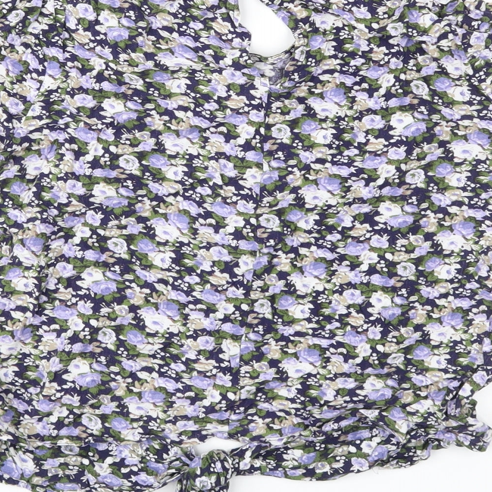 Oasis Womens Blue Floral  Basic Blouse Size 8