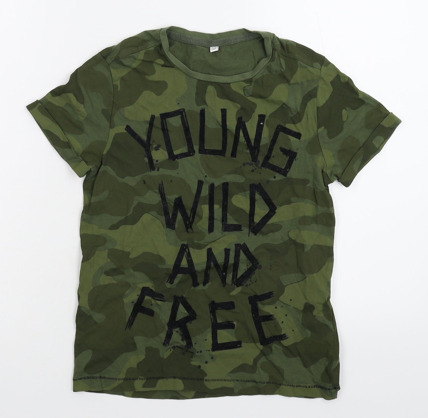 Marks and Spencer Boys Green Camouflage  Basic T-Shirt Size 7-8 Years