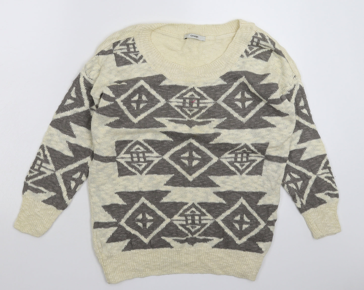 George Womens White Geometric Knit Pullover Jumper Size 12