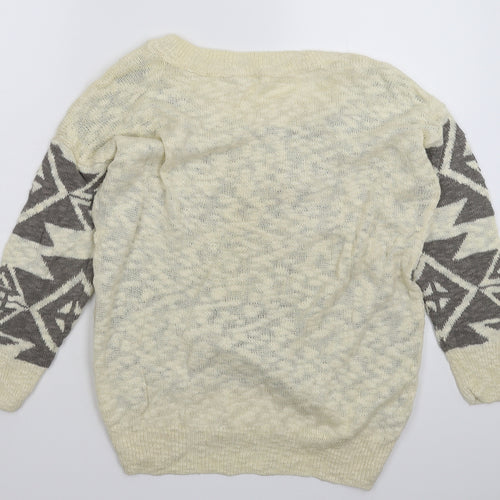George Womens White Geometric Knit Pullover Jumper Size 12