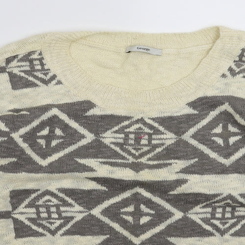 George Womens White Geometric Knit Pullover Jumper Size 12