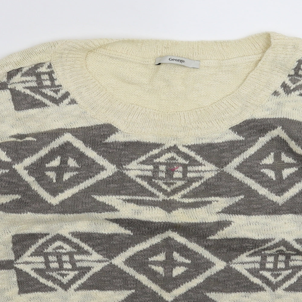 George Womens White Geometric Knit Pullover Jumper Size 12