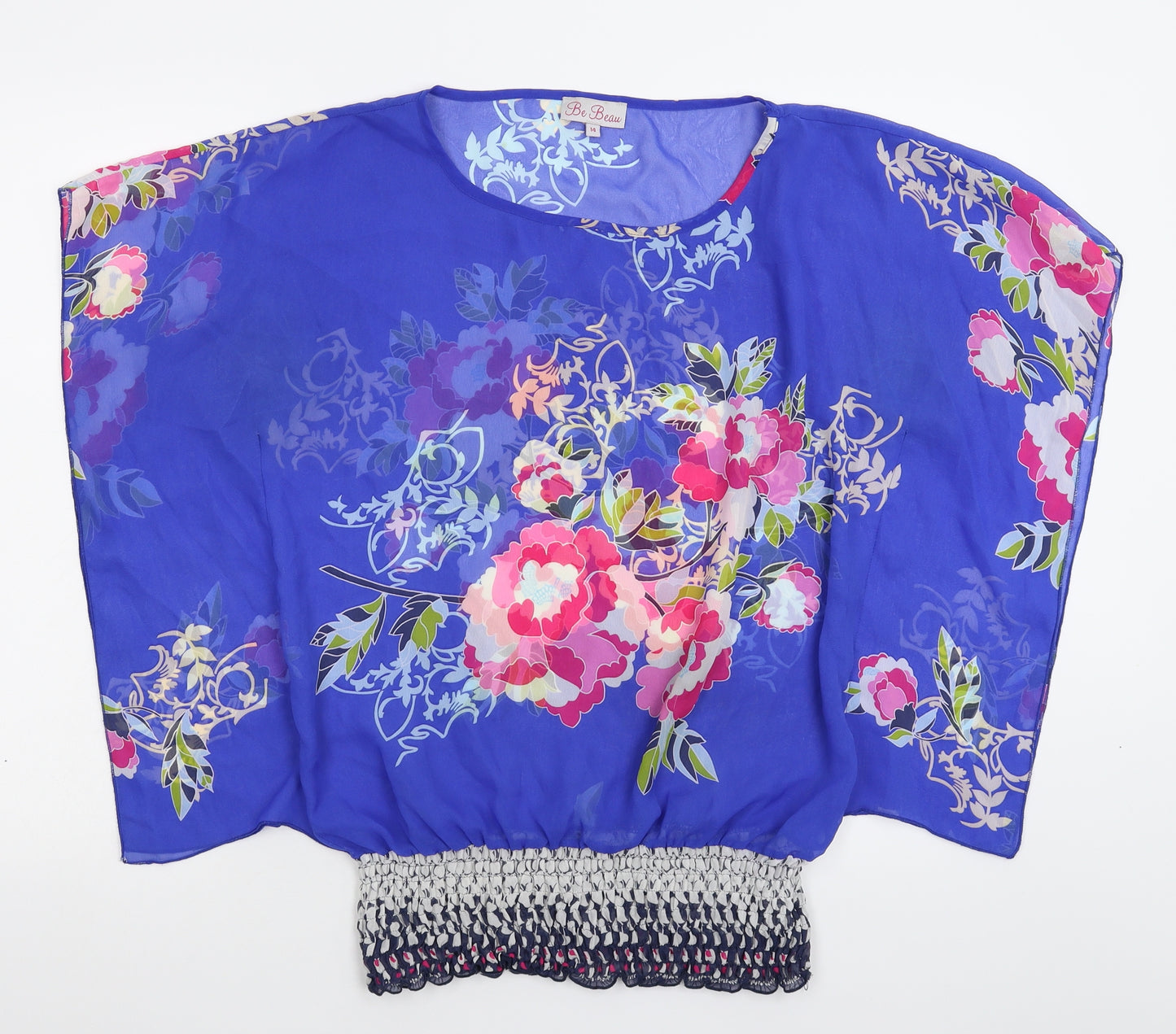 Be Beau Womens Blue Floral  Basic Blouse Size 14