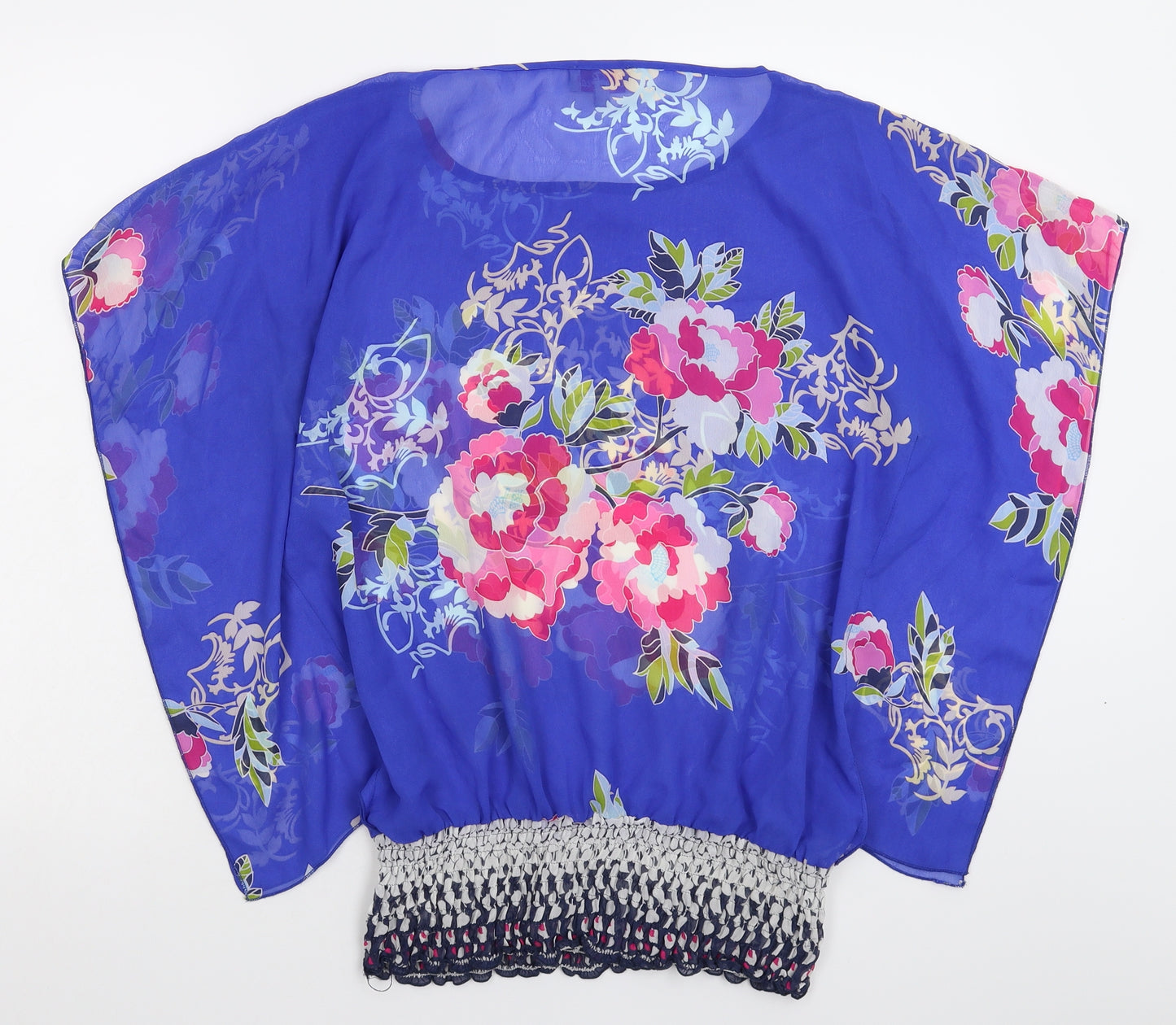 Be Beau Womens Blue Floral  Basic Blouse Size 14