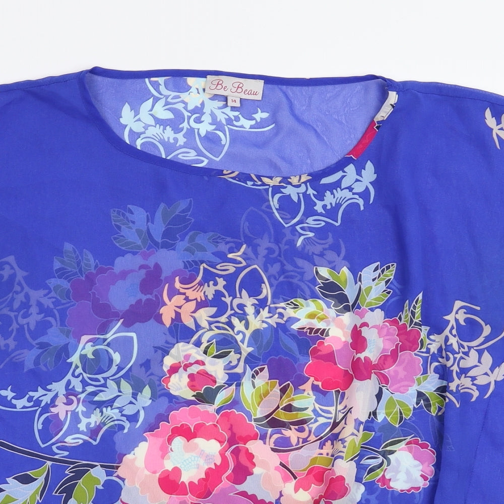 Be Beau Womens Blue Floral  Basic Blouse Size 14