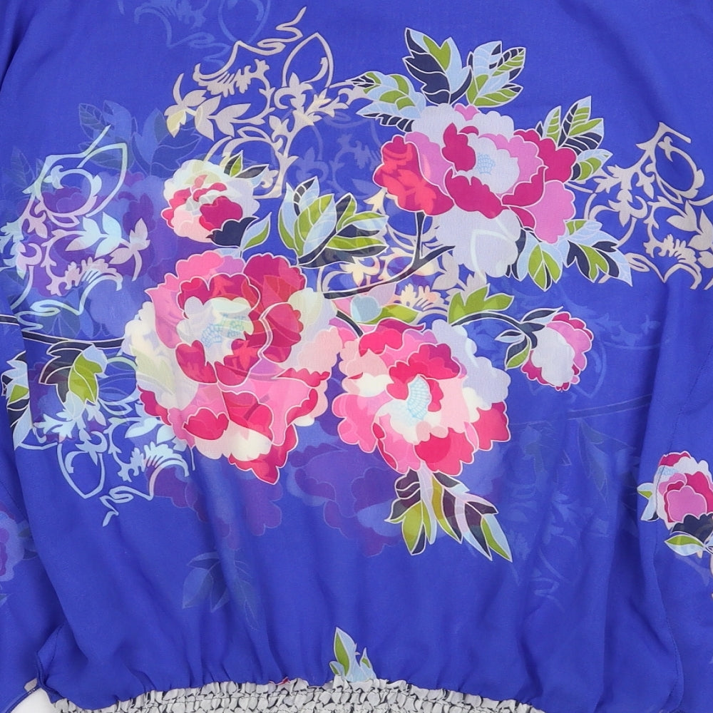 Be Beau Womens Blue Floral  Basic Blouse Size 14