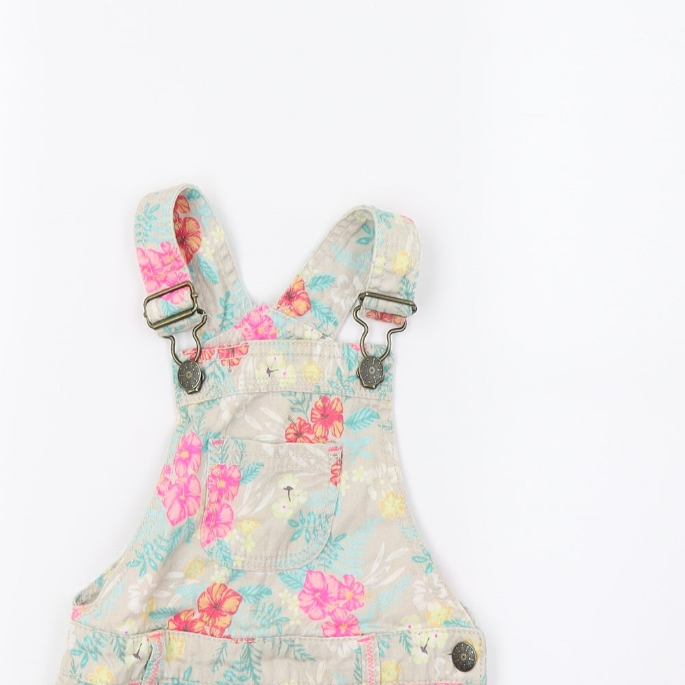 F&F Girls Beige Floral Denim Pinafore/Dungaree Dress  Size 2 Years