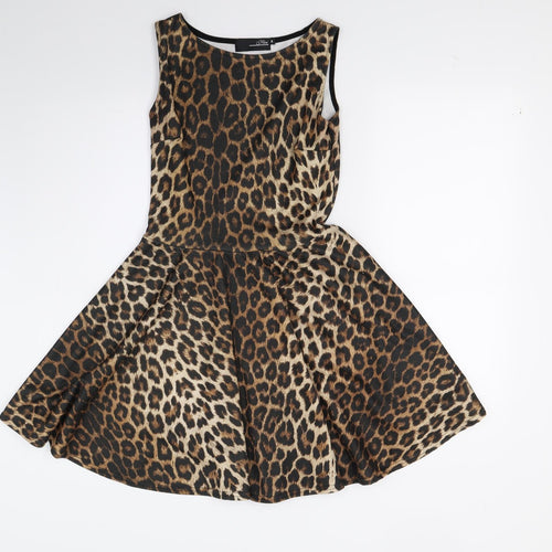 Miso Womens Brown Animal Print  A-Line  Size 8