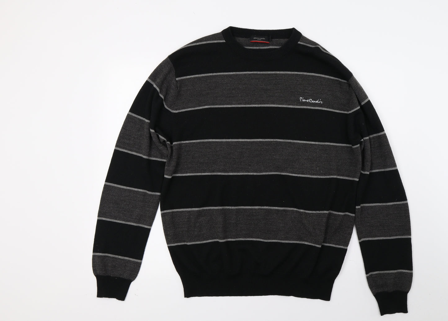 Pierre Cardin Mens Black Striped Knit Pullover Jumper Size XL