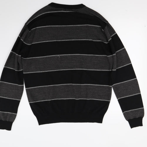 Pierre Cardin Mens Black Striped Knit Pullover Jumper Size XL