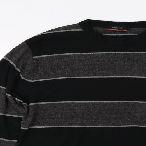 Pierre Cardin Mens Black Striped Knit Pullover Jumper Size XL