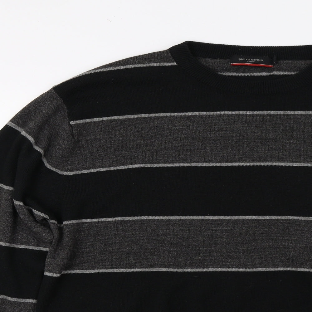 Pierre Cardin Mens Black Striped Knit Pullover Jumper Size XL