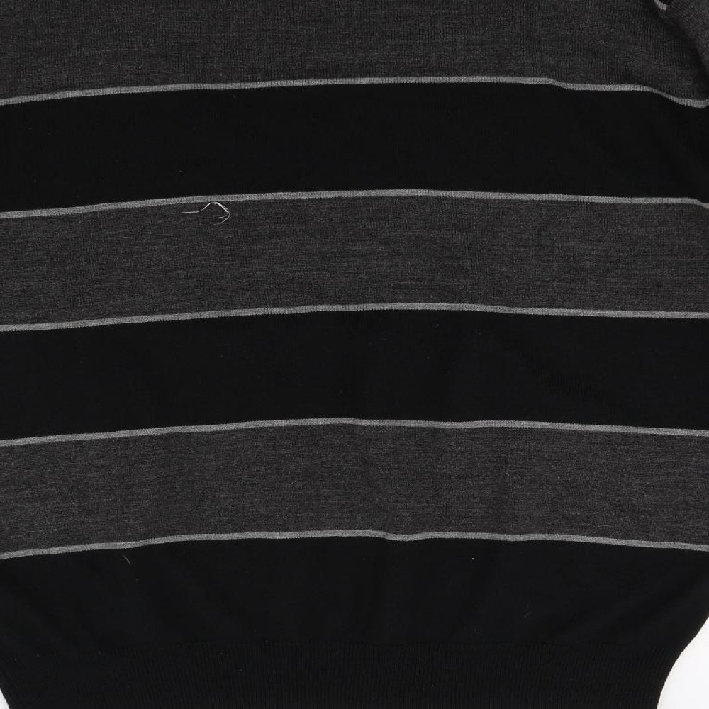 Pierre Cardin Mens Black Striped Knit Pullover Jumper Size XL