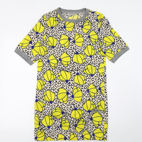 Fruity Fever Womens Yellow Floral  A-Line  Size S
