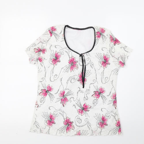 Preworn Womens White Floral  Basic Blouse Size M