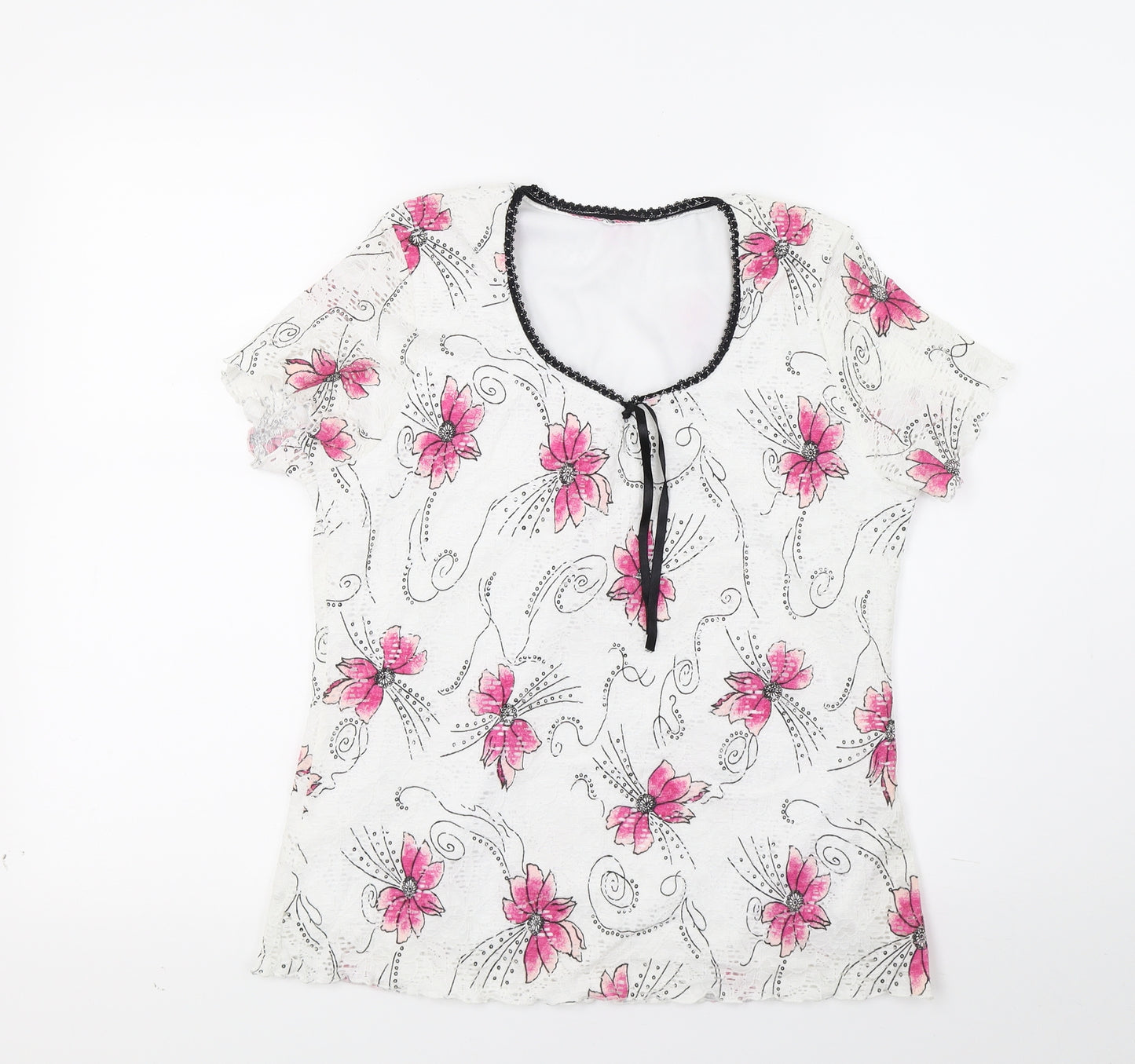 Preworn Womens White Floral  Basic Blouse Size M