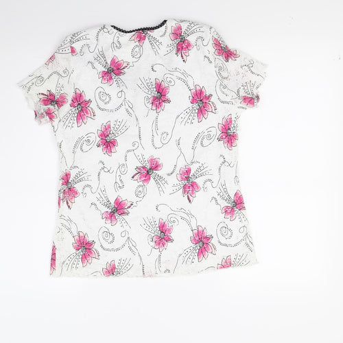 Preworn Womens White Floral  Basic Blouse Size M