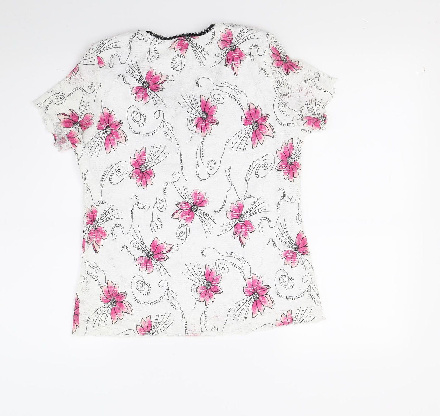 Preworn Womens White Floral  Basic Blouse Size M