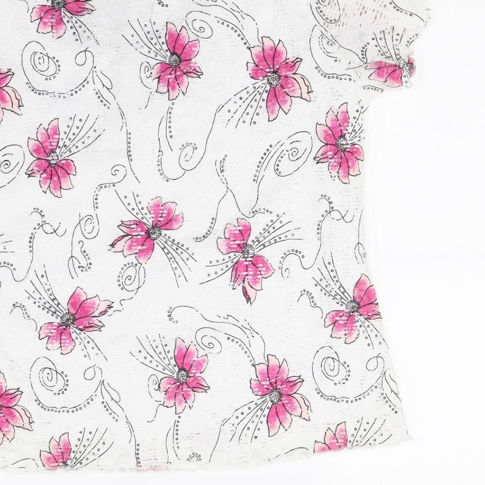 Preworn Womens White Floral  Basic Blouse Size M