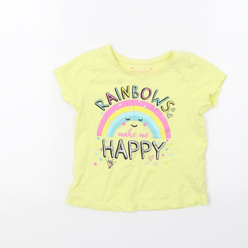 Primark Girls Yellow   Basic T-Shirt Size 2-3 Years  - Rainbows