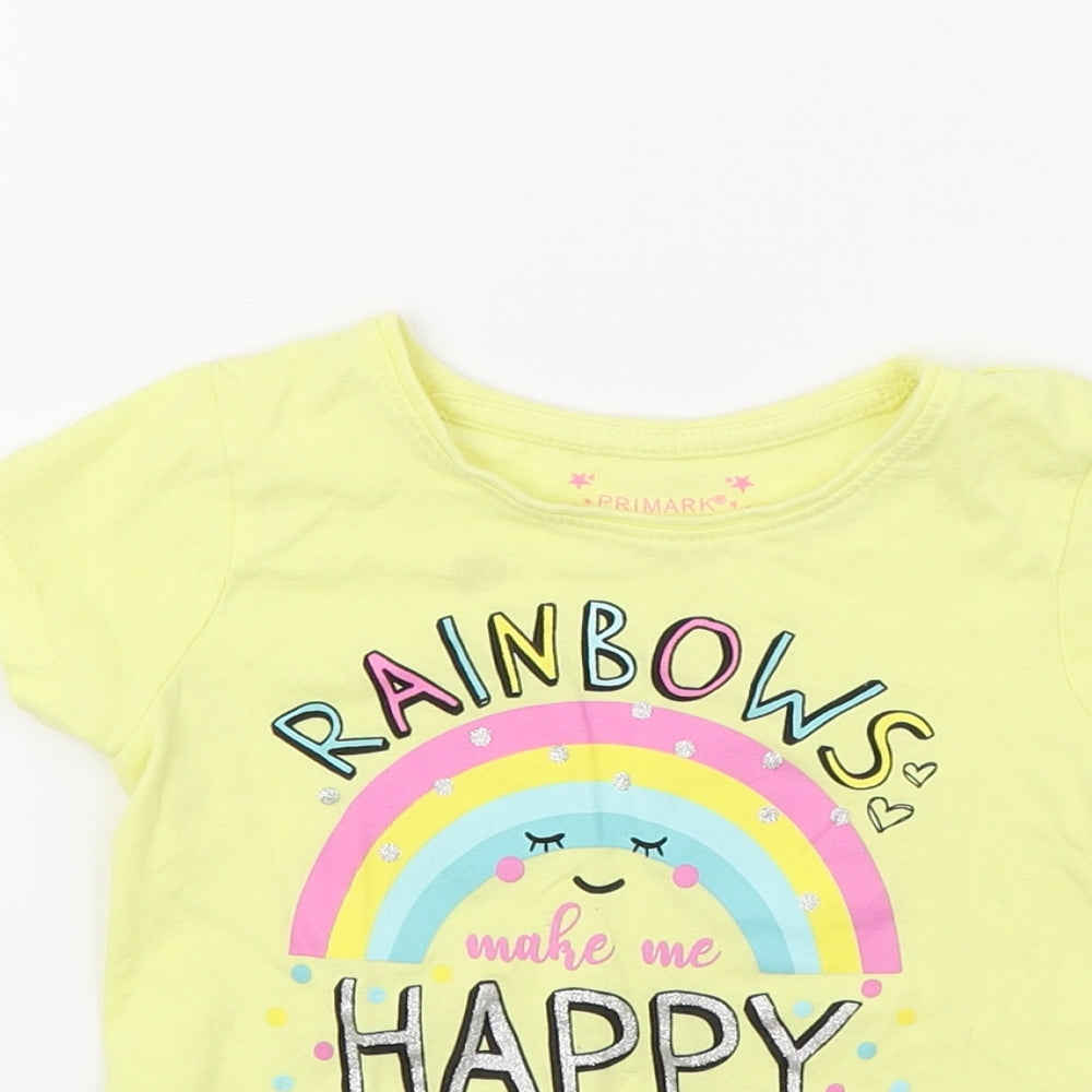 Primark Girls Yellow   Basic T-Shirt Size 2-3 Years  - Rainbows