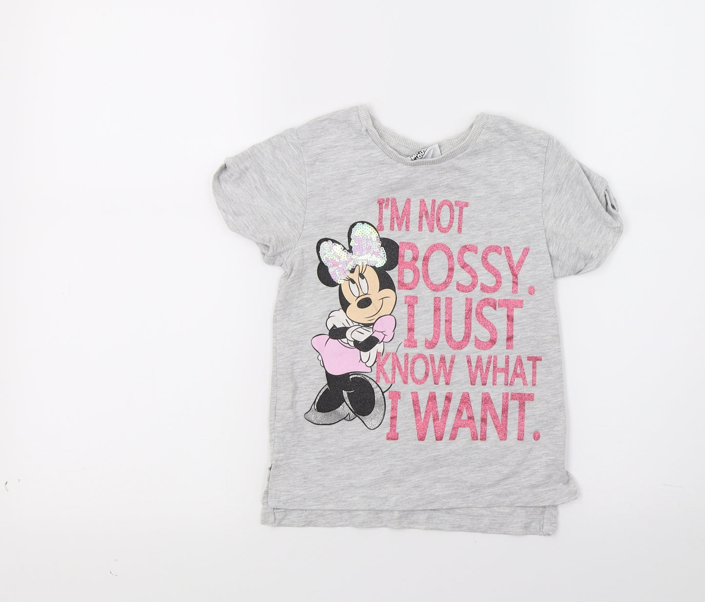 Primark Girls Grey  Jersey Basic T-Shirt Size 6-7 Years  - Minnie Mouse