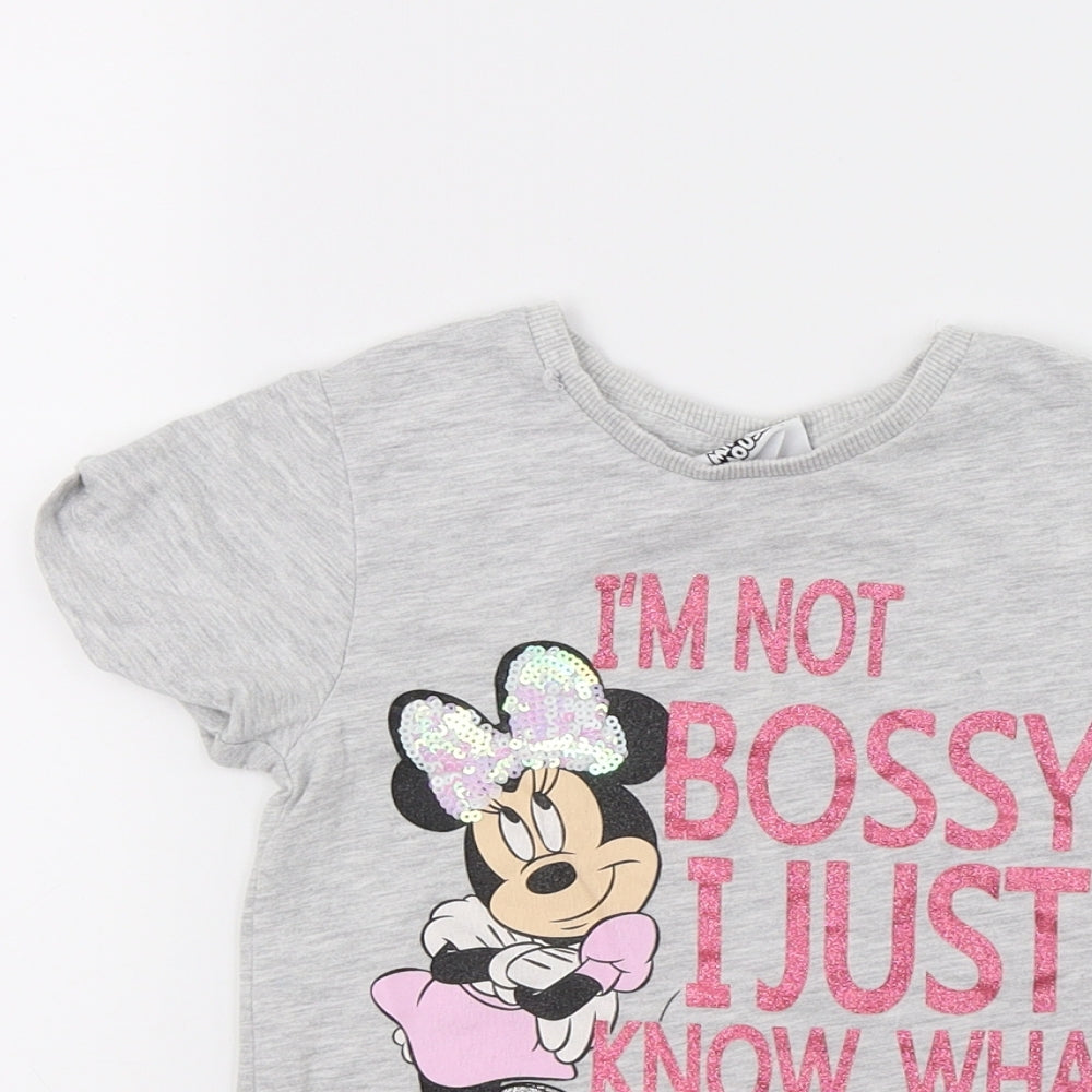 Primark Girls Grey  Jersey Basic T-Shirt Size 6-7 Years  - Minnie Mouse
