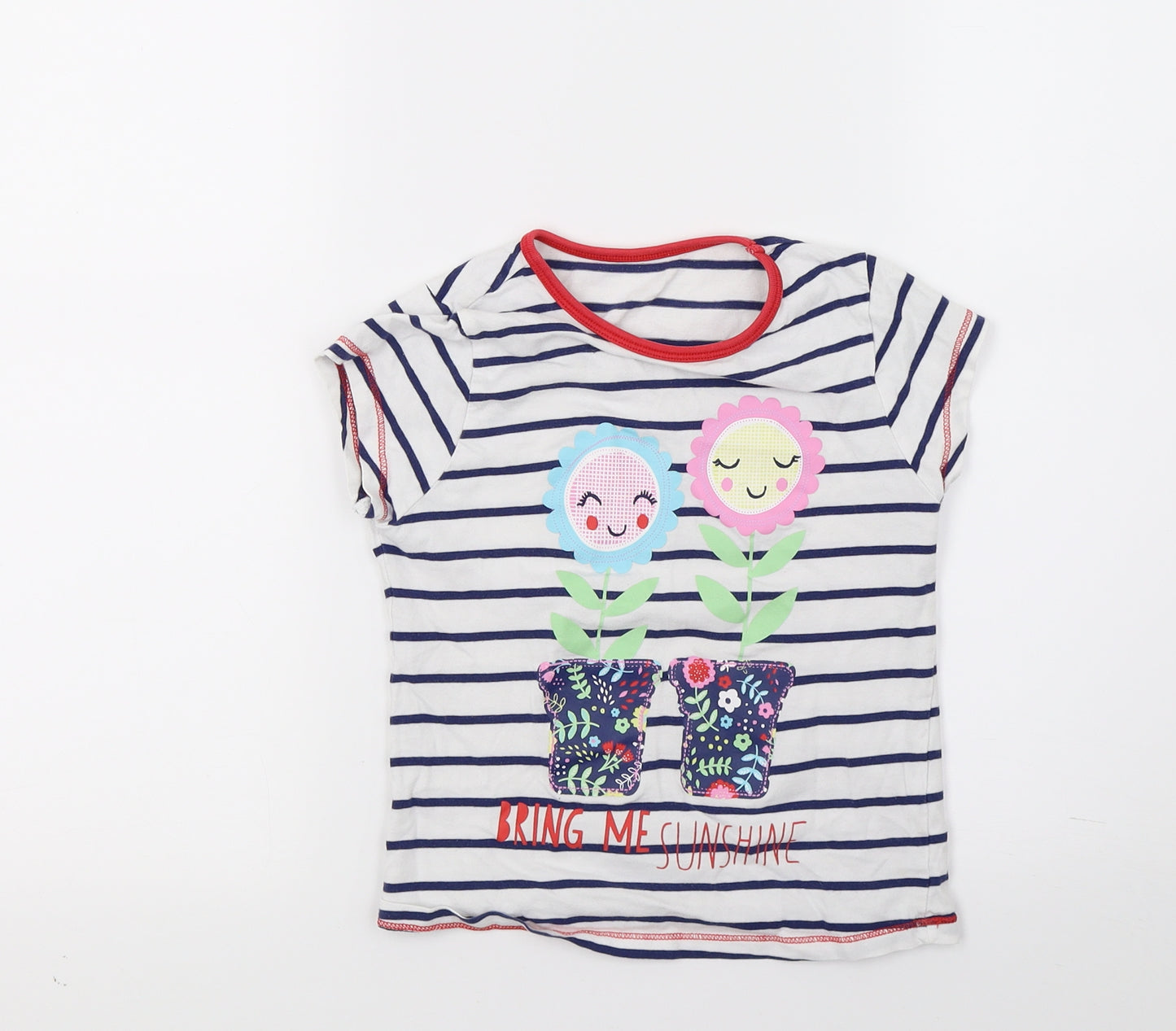 George Girls White Striped  Basic T-Shirt Size 7-8 Years  - Flour pots