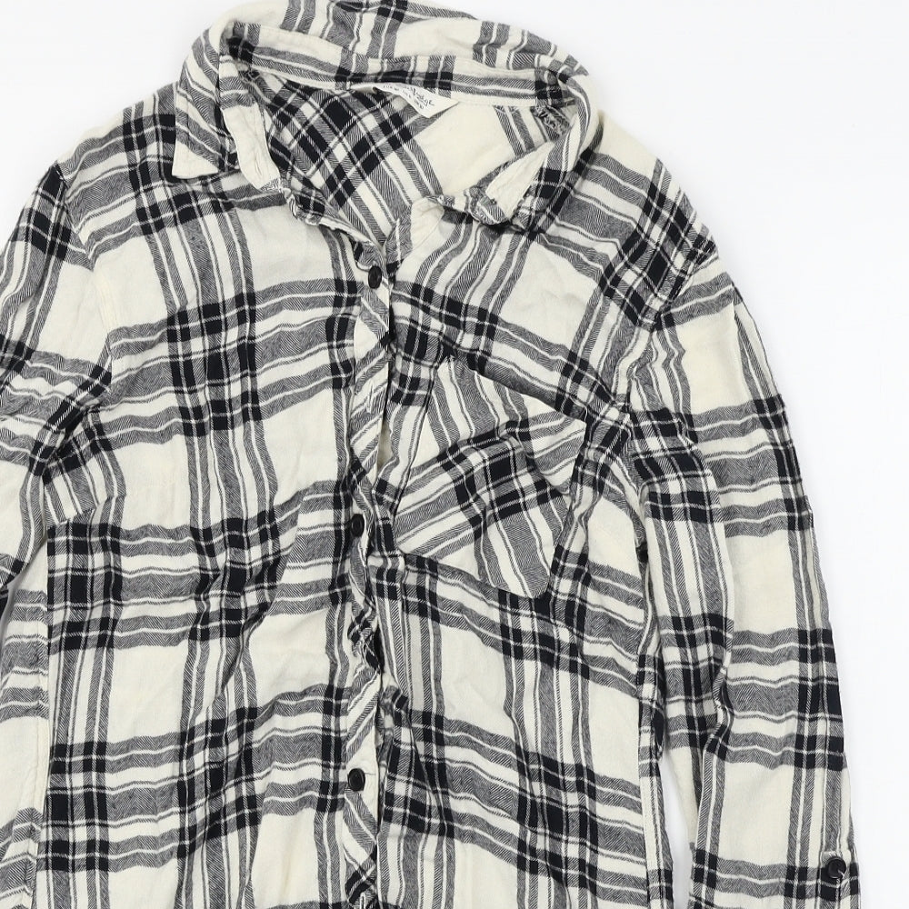 Miss Selfridge Womens Ivory Check  Basic Button-Up Size 10