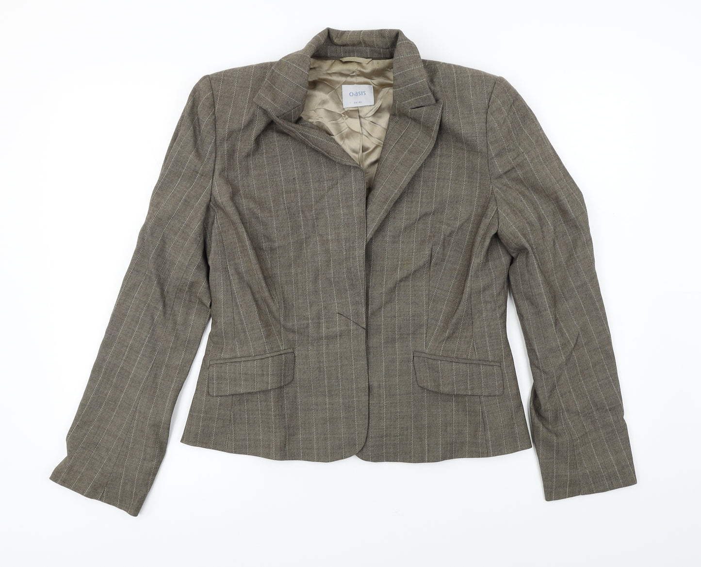Oasis  Womens Beige Striped  Jacket Blazer Size 14