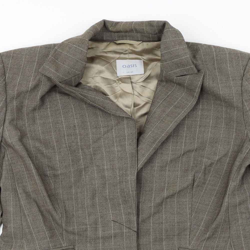 Oasis  Womens Beige Striped  Jacket Blazer Size 14