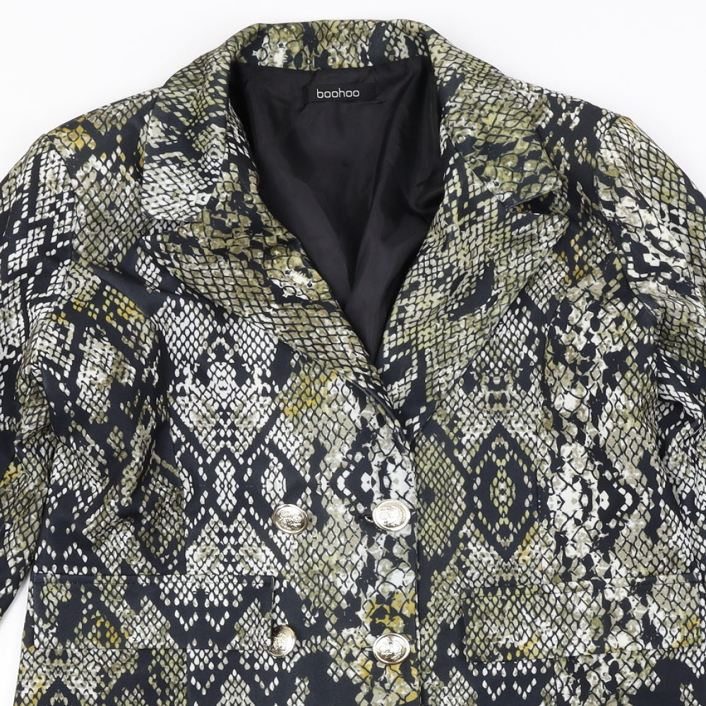 Boohoo  Womens Green Animal Print  Jacket Blazer Size 12