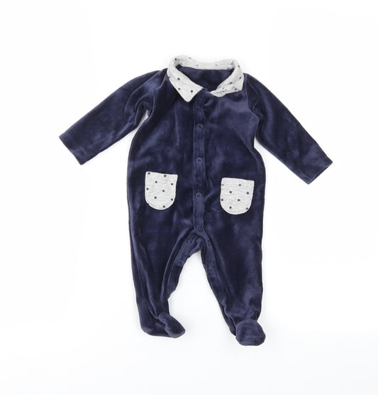 Front view of Preworn Baby Blue Babygrow One-Piece, size 0-3, Months