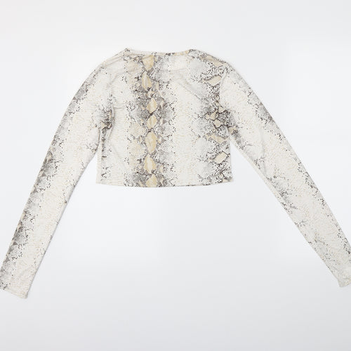 PRETTYLITTLETHING Womens White Animal Print  Cropped T-Shirt Size 10