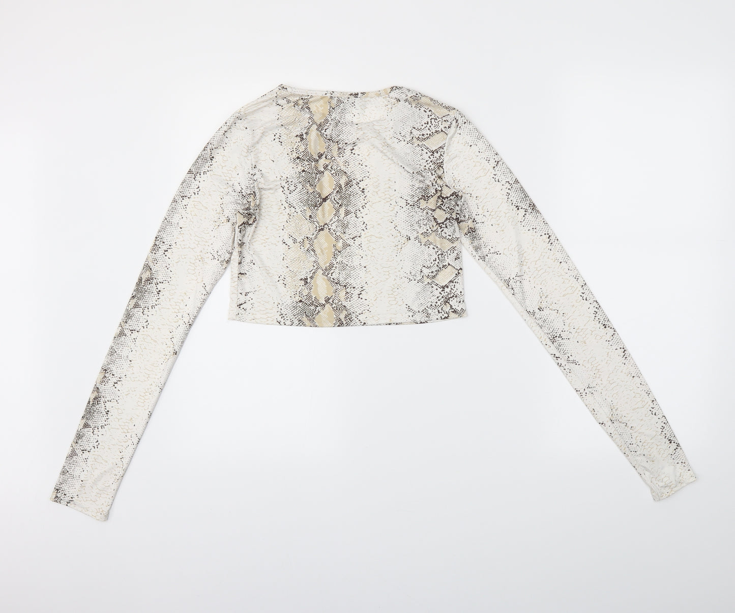 PRETTYLITTLETHING Womens White Animal Print  Cropped T-Shirt Size 10