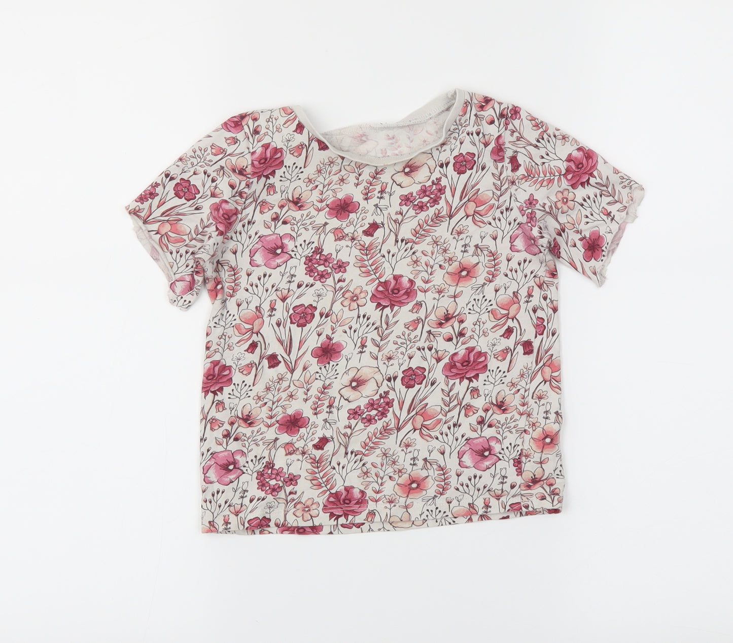 George Girls White Floral  Basic T-Shirt Size 3-4 Years