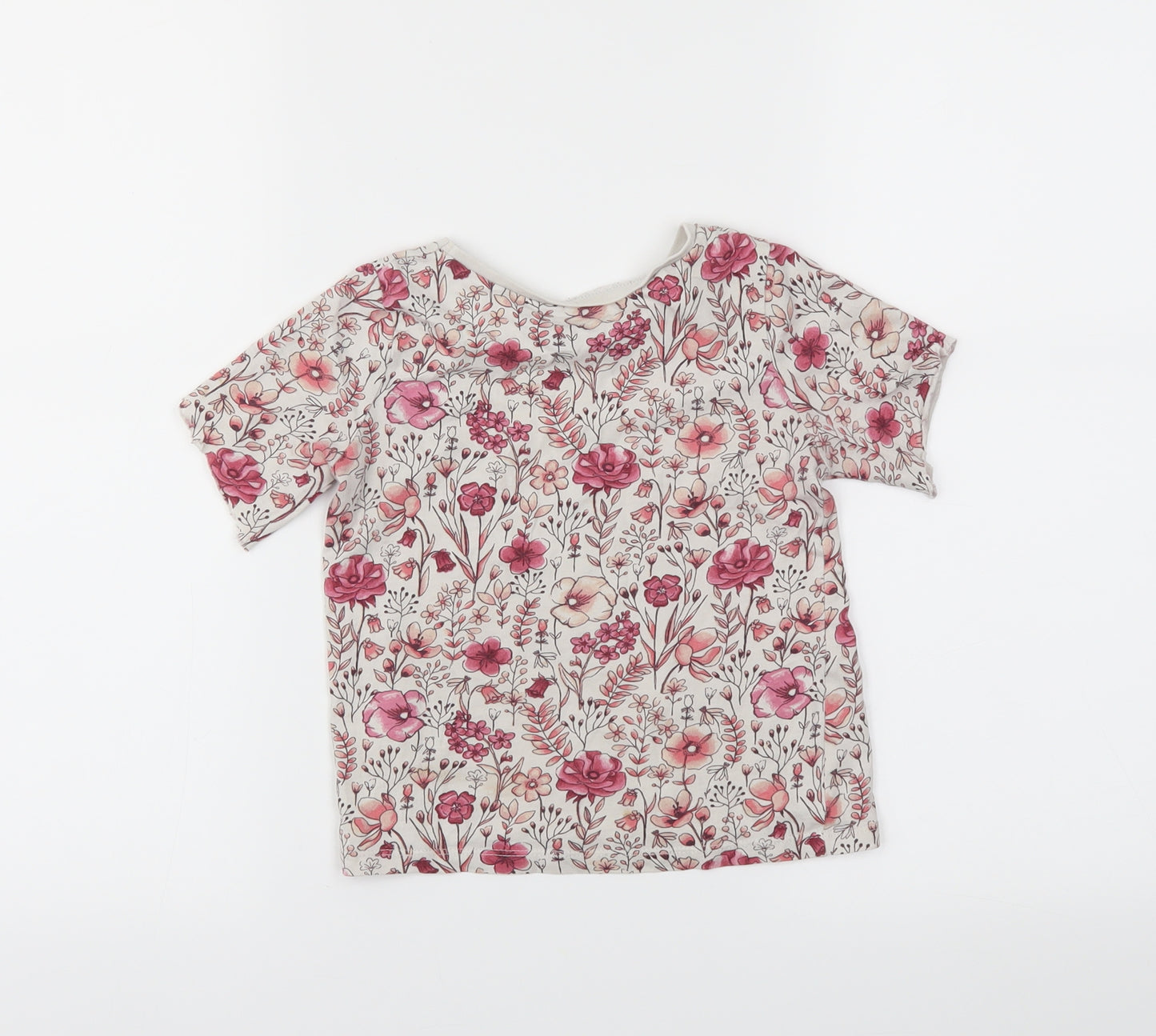 George Girls White Floral  Basic T-Shirt Size 3-4 Years