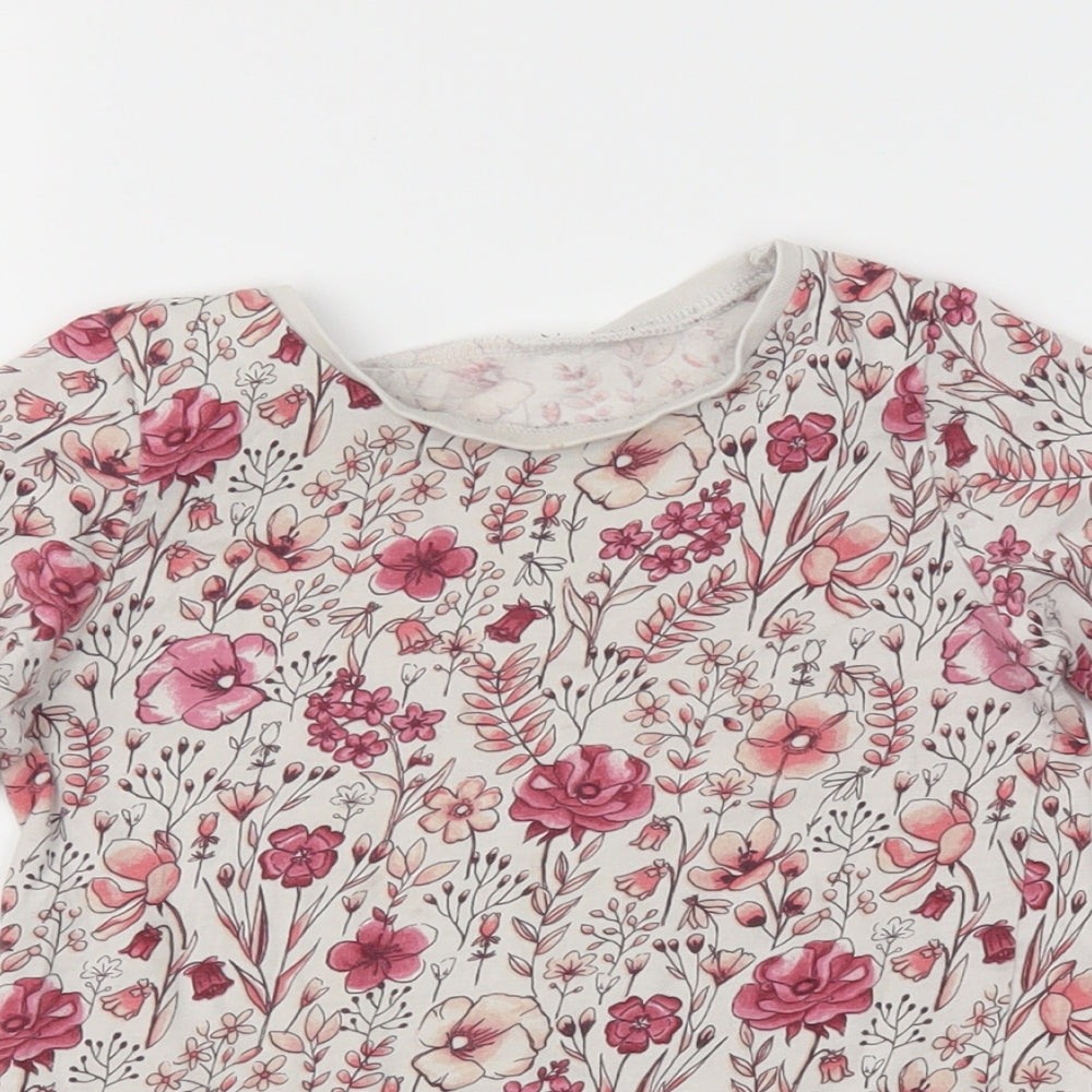 George Girls White Floral  Basic T-Shirt Size 3-4 Years