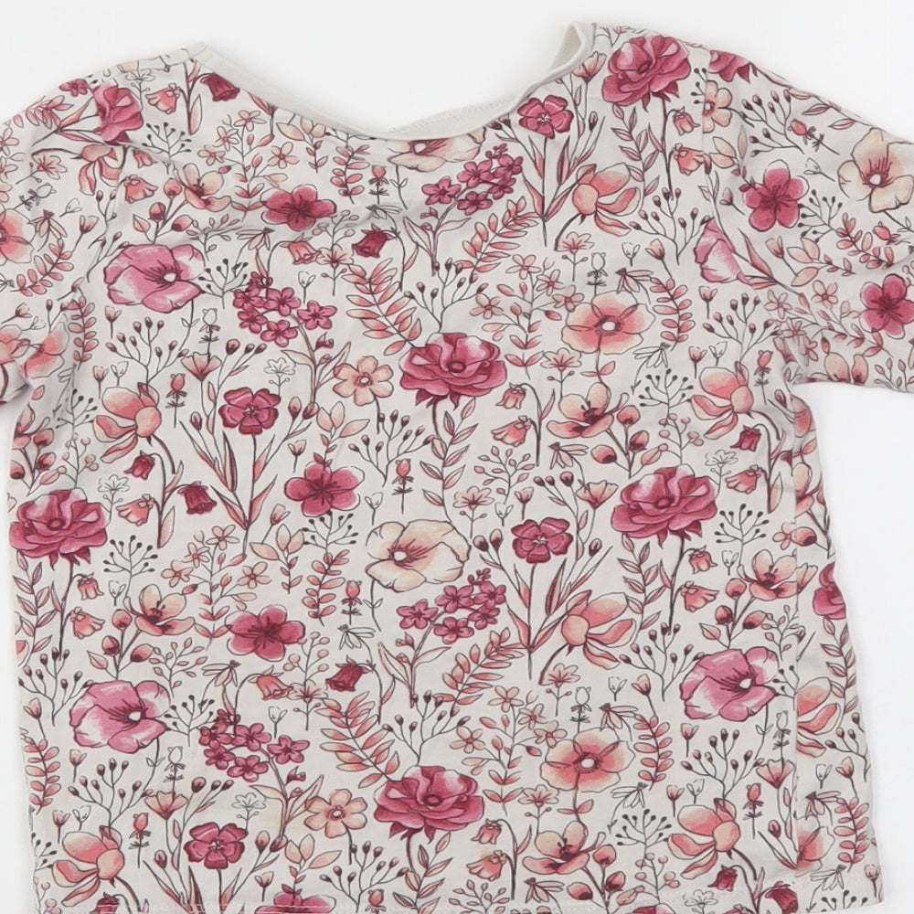George Girls White Floral  Basic T-Shirt Size 3-4 Years