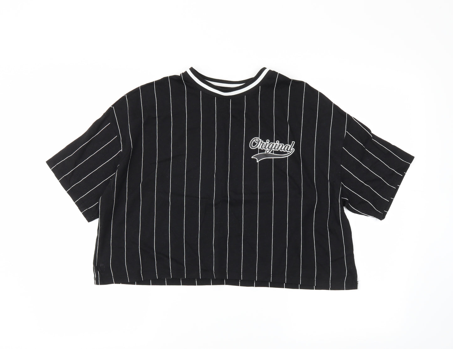 H&M Womens Black Striped  Cropped T-Shirt Size S