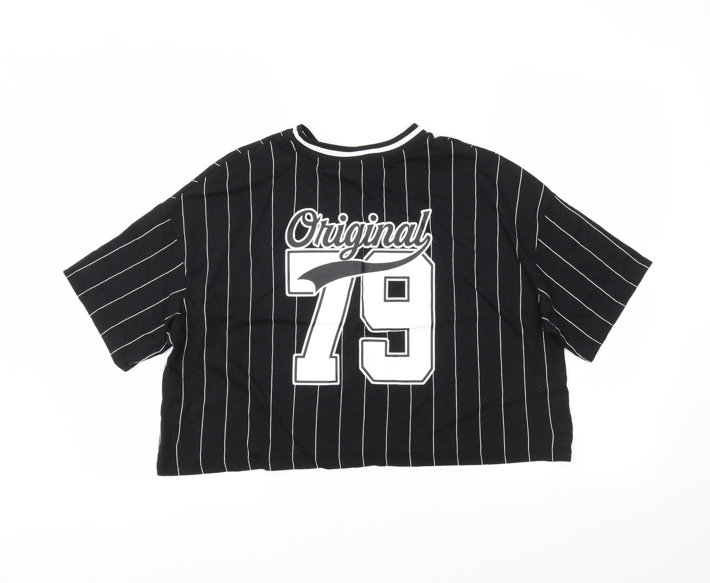 H&M Womens Black Striped  Cropped T-Shirt Size S