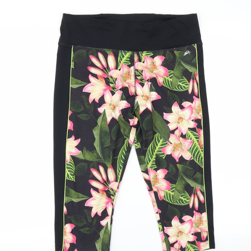 F&F Womens Black Floral  Pedal Pusher Leggings Size M L16 in