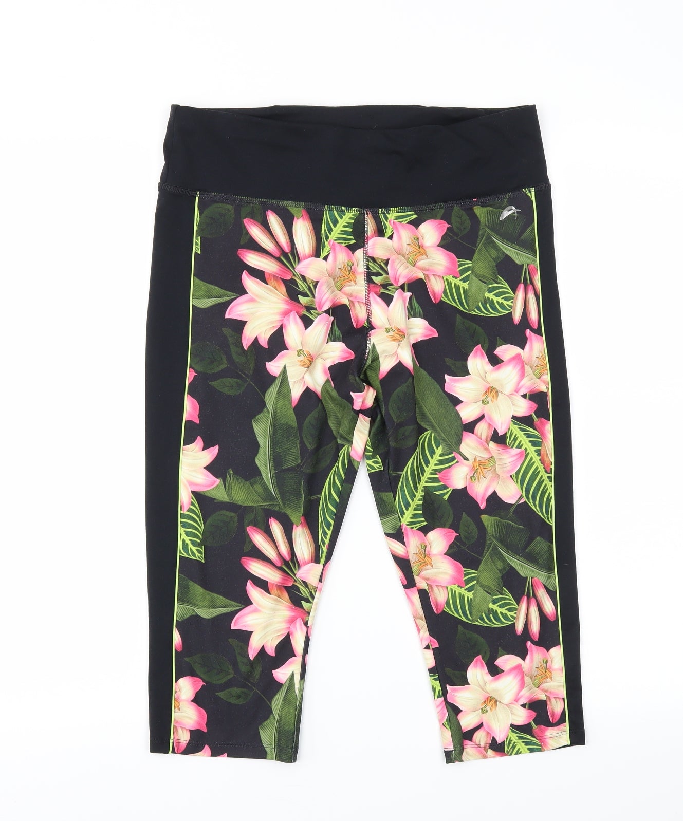 F&F Womens Black Floral  Pedal Pusher Leggings Size M L16 in