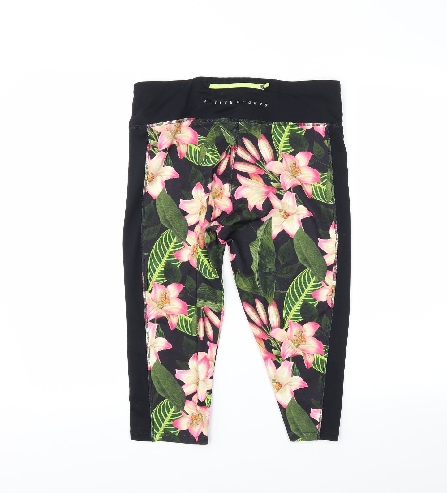 F&F Womens Black Floral  Pedal Pusher Leggings Size M L16 in
