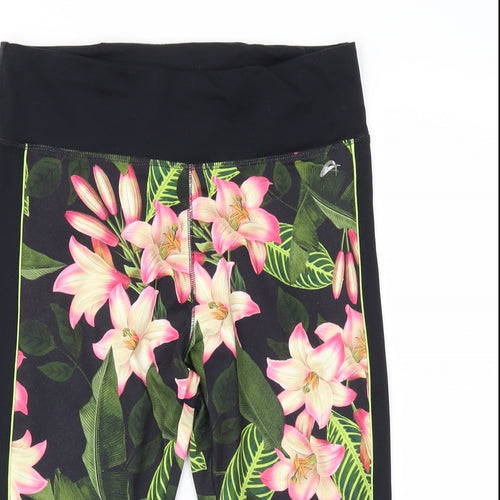 F&F Womens Black Floral  Pedal Pusher Leggings Size M L16 in