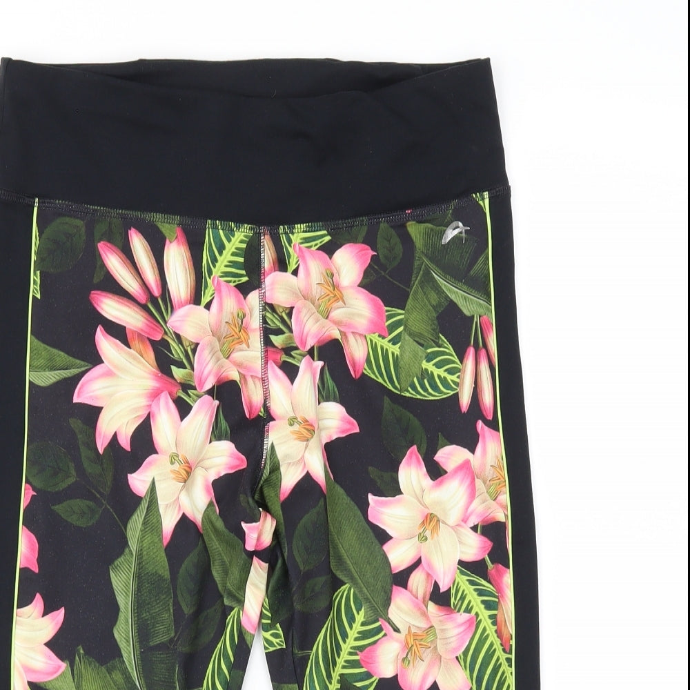 F&F Womens Black Floral  Pedal Pusher Leggings Size M L16 in